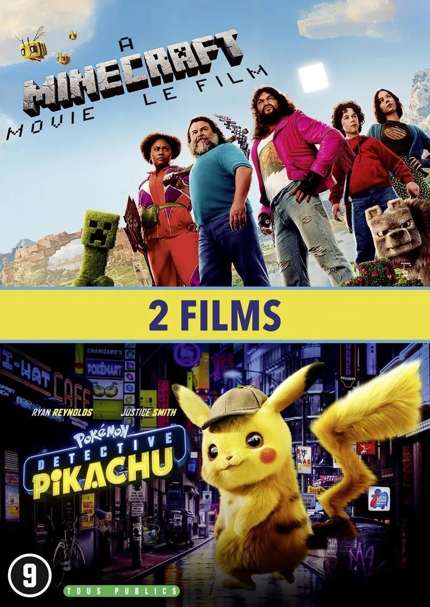 minecraft, film poster, 2 films, pikachu, city night