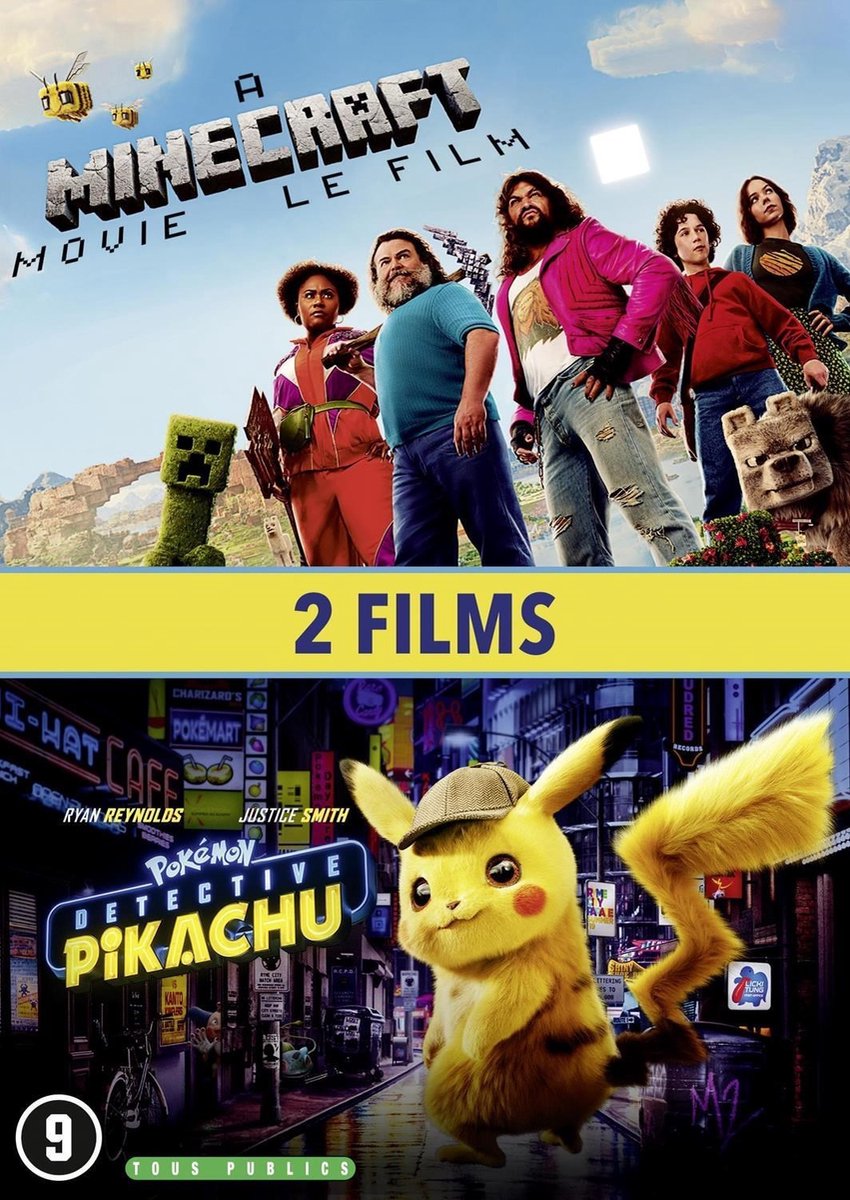 minecraft, film poster, 2 films, pikachu, city night