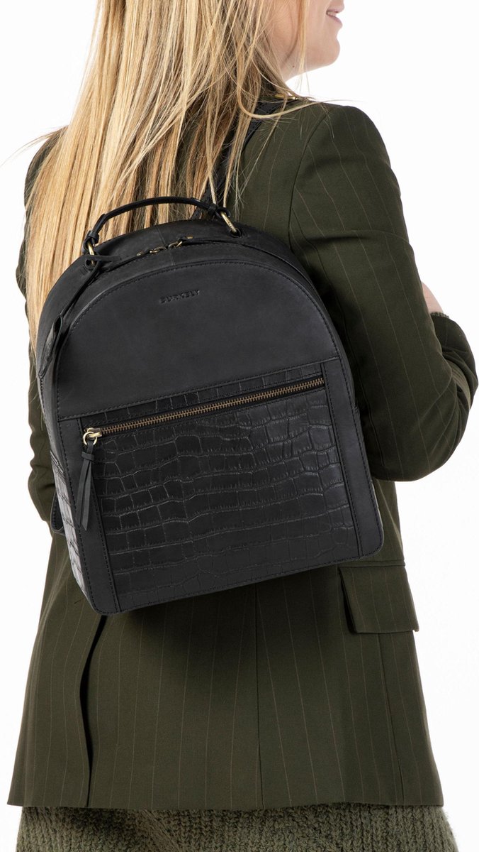 BURKELY CROCO CASSY BACKPACK Dames Leren Rugzak - Zwart