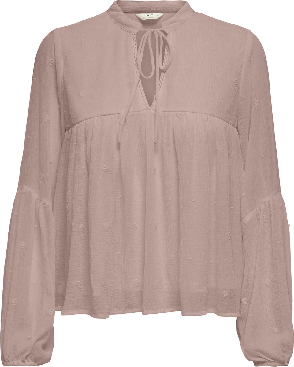 blouse, lente katoen, rosé, lange mouw, kraag met strik