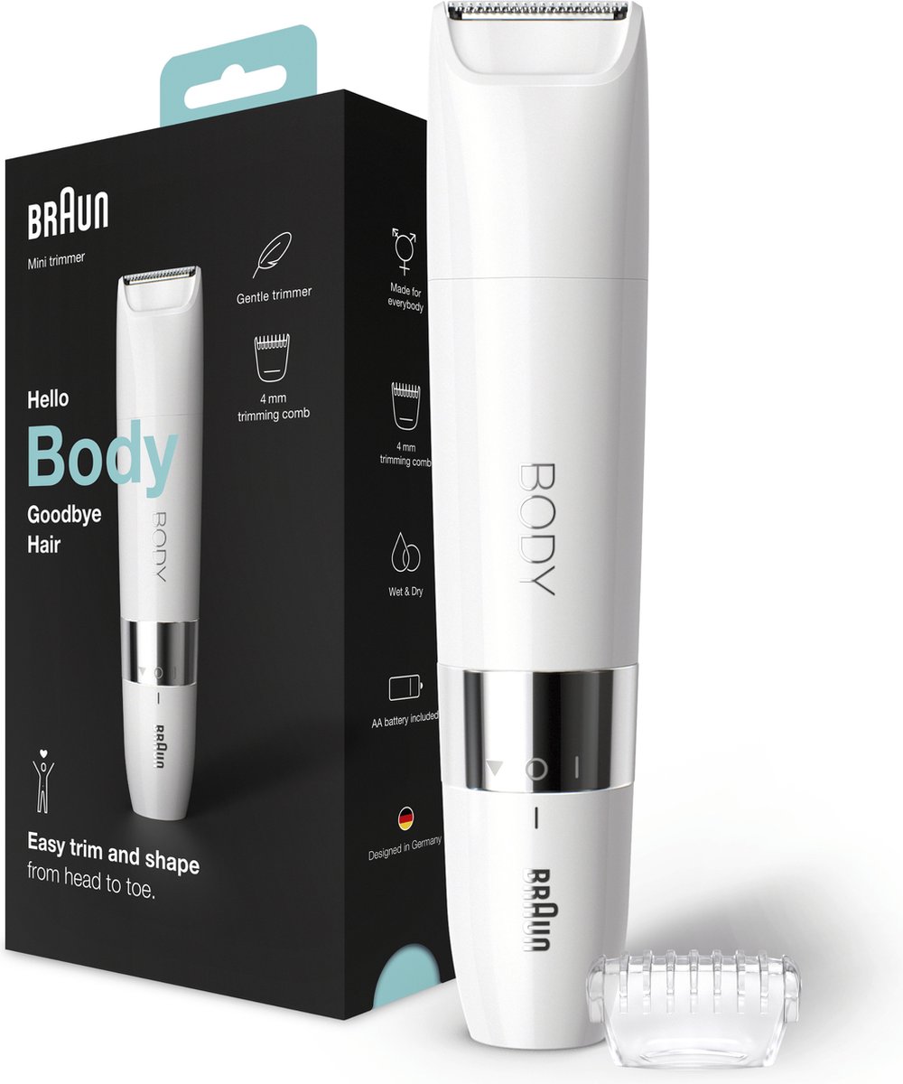 Braun Body BS1000 Mini Trimmer, Elektrische Ontharing Voor Vrouwen En Mannen - Wit