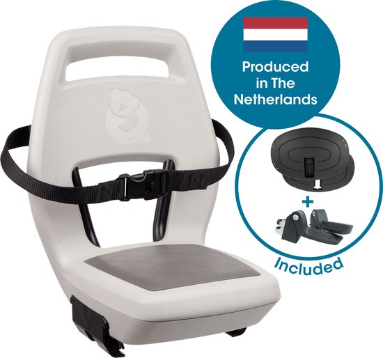 Qibbel Junior 6+ Fietsstoeltje Achter Bagagedrager bevestiging - QuickConnect - Fietszitje – Pebble Grey - inclusief voetbeschermingsplaten en voetsteunen