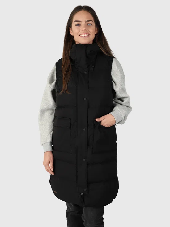 Brunotti Maat L Kalani Dames Lange Puffer Bodywarmer | Zwart
