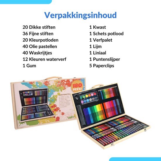 Tekendoos | 180-delig | Creativiteitsdoos voor kinderen | Kleuren | Schminken | tekenen | Knutselen