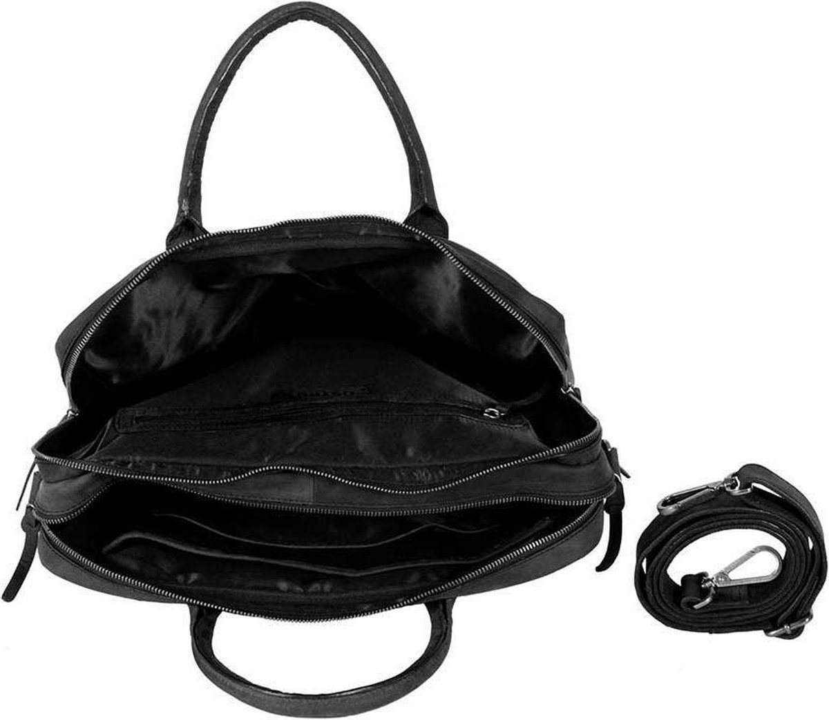 DSTRCT Wall Street 2 Vaks Leren Laptoptas - 15,6 inch - Zwart