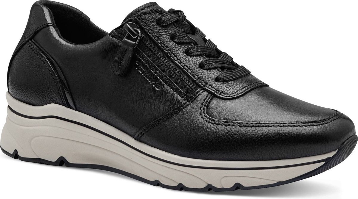 sneaker, zwart, leer, veters, platforms sole
