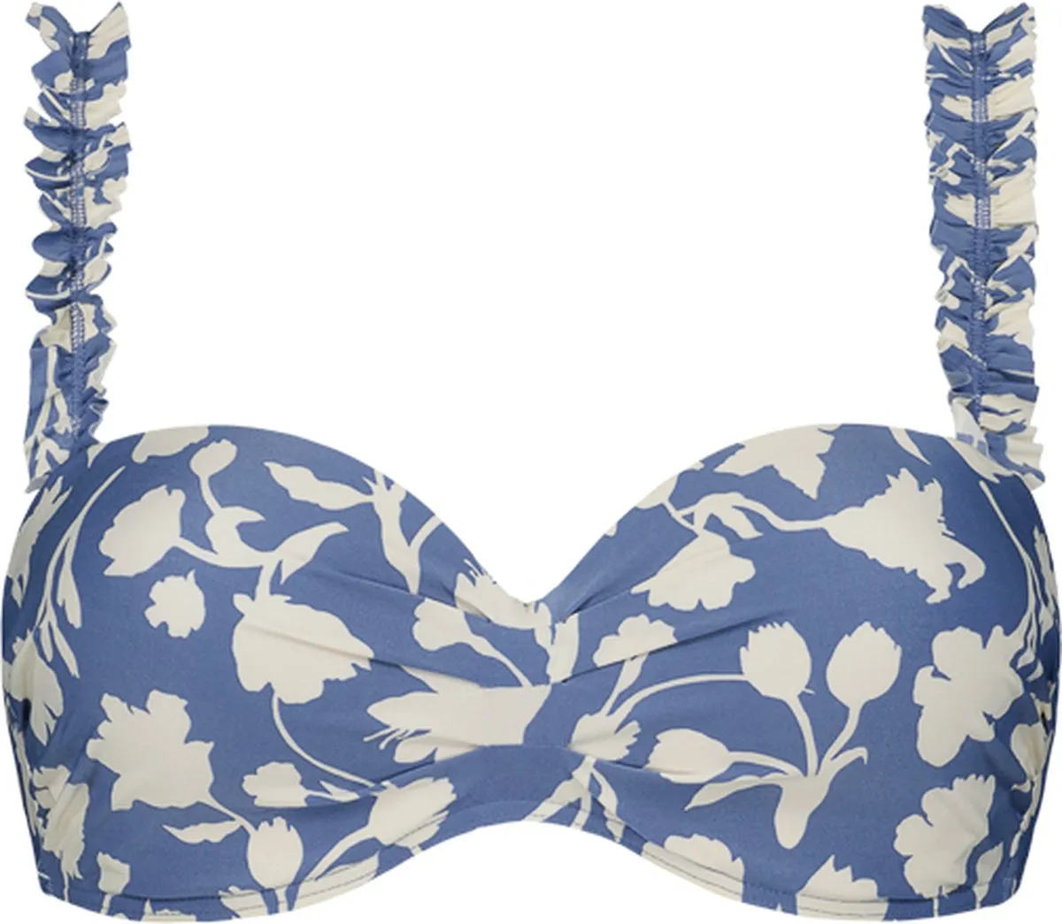 bikini top, bralette, geprint, blauw, bloemig