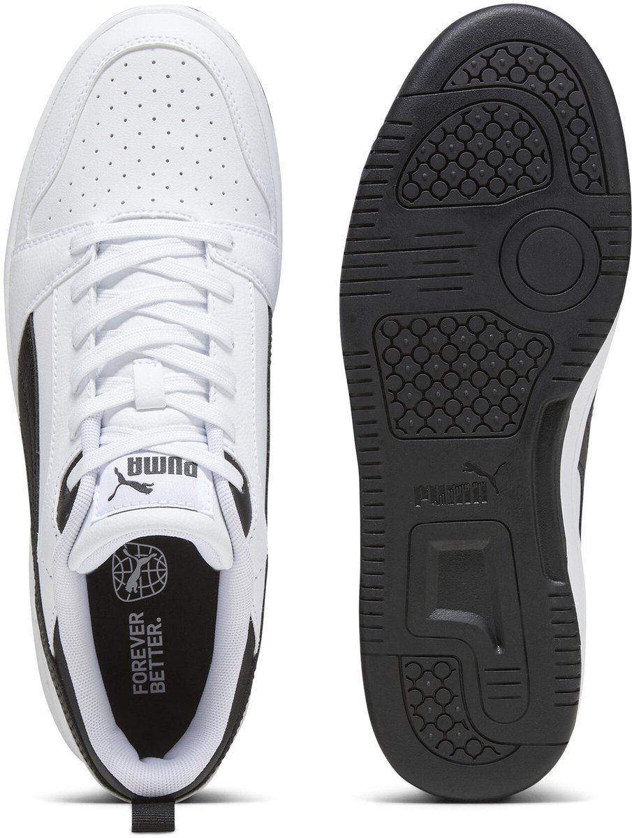 sneaker, wit, leer, perforatie, rubberzool