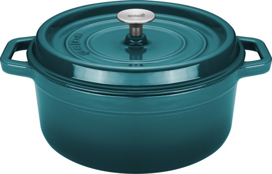 KOOPJESHOEK - Sola Braadpan - Gietijzer - Blauw/Groen - Met deksel - 28 cm
