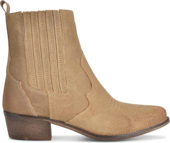 PS Poelman Nolia  - Maat 40 -Dames Leren Western Enkellaarzen - Cappuccino Beige
