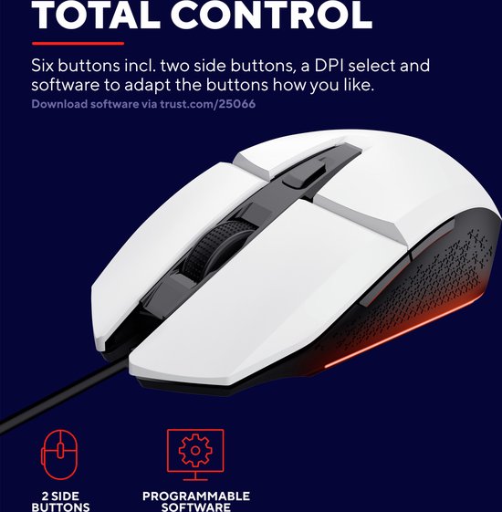Trust GXT 109W Felox - Bedrade Gaming Muis - 6400 DPI - Verlichting - Wit