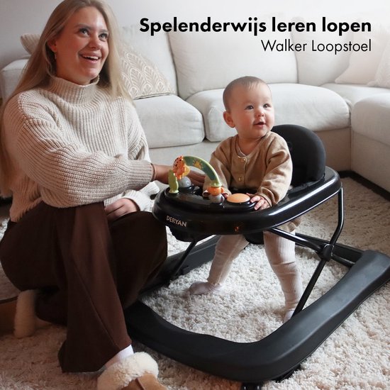 Deryan Luxe 2-in-1 Loopstoel - Inclusief speelset en dienblad - inklapbaar - Zwart
