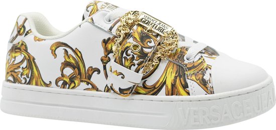 sneaker, wit, ornate patroon, gouden kettingversiering, Versace-opaal op zool