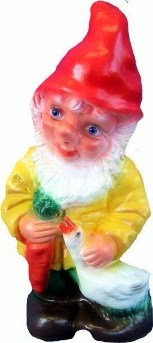 tuinbeeld, gnom, tuinfiguur, oranje hoed, klei/vuurwerk gnome