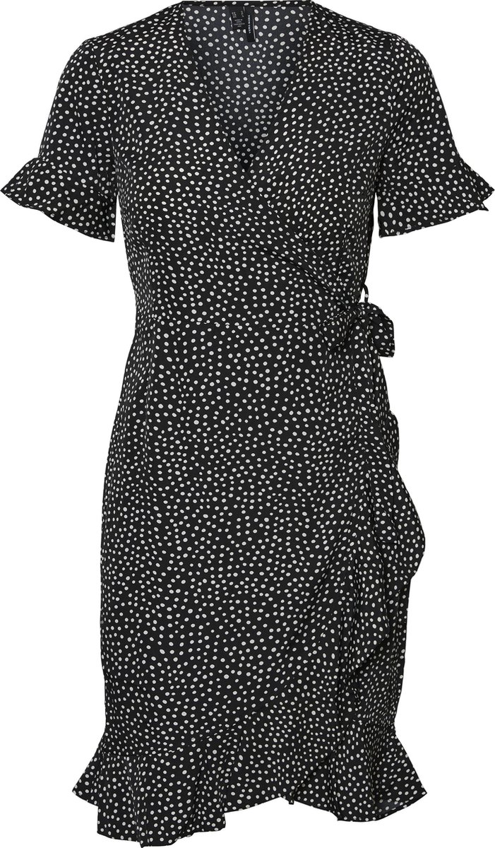 VERO MODA  - Maat XL -VMHENNA 2/4 WRAP FRILL DRESS NOOS - Bla - Dames