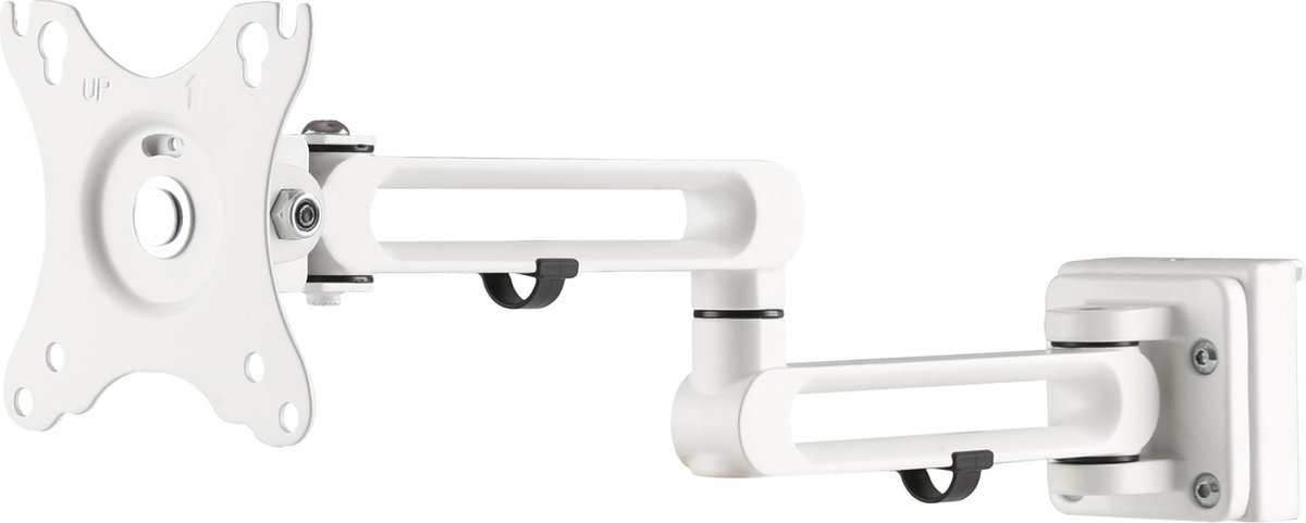 TV muurbeugel, monitormaat geschikt, verstelbare arm, witte kleur, klembeugel