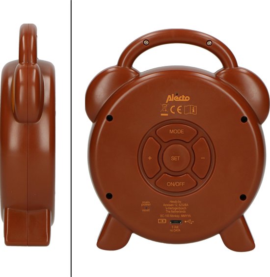Alecto BC-100 MONKEY - Slaaptrainer, nachtlampje en wekker, aap