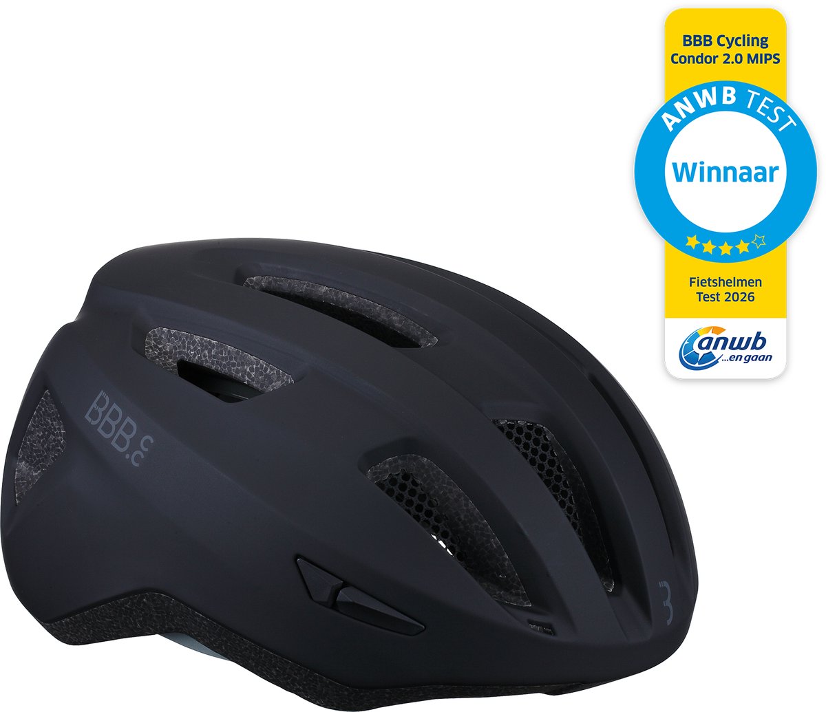 BBB Cycling Condor 2.0 MIPS Fietshelm - Voor Racefiets, Mountainbike en Ebike - Winnaar ANWB Fietshelmentest 2026 - Dames & Heren - Medium - Mat Zwart - BHE-174