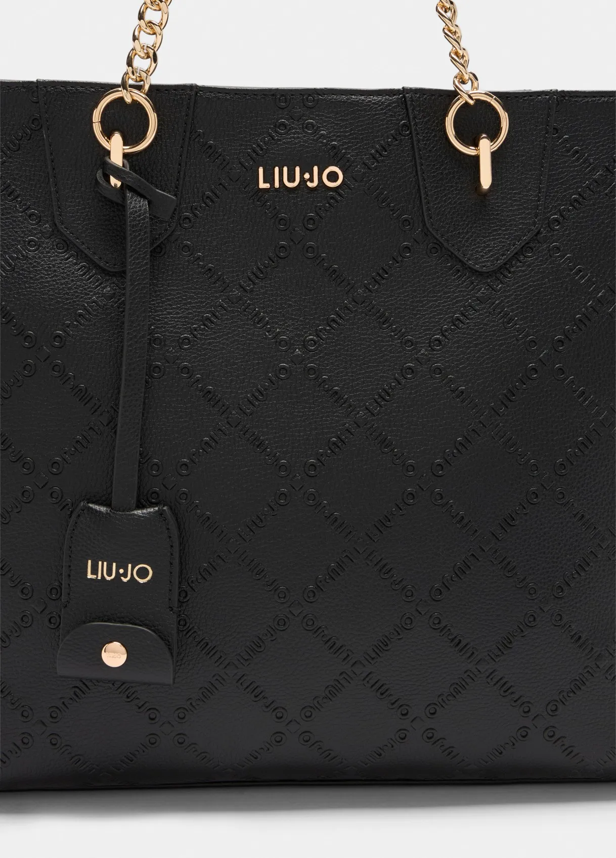tote bag, zwart, leer, gouden hardware, logo patroon