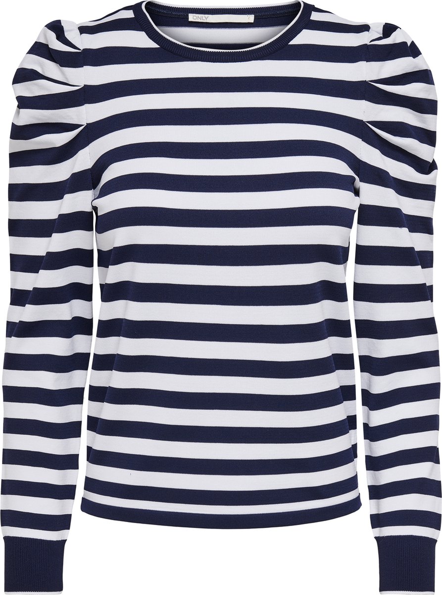 t-shirt, strepen, navy, wit, lange mouwen