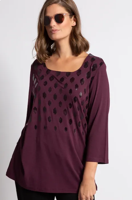 Shirt, carréhals, 3/4 mouwen, zijsplitten