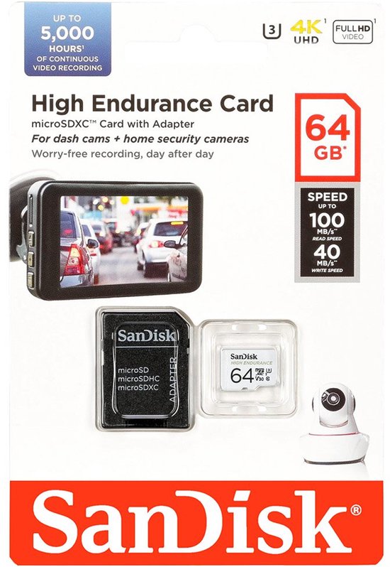 SD kaart, microSDXC, 64 GB, adapter, caméra accessoire