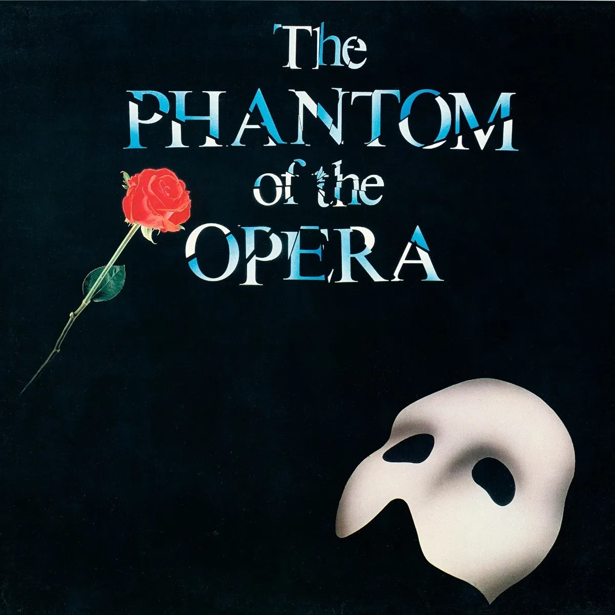opera poster, phantom of the opera, mask, rose, white mask