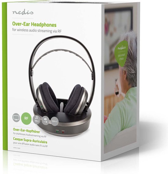 Nedis Draadloze TV-Koptelefoon - RF - Over-Ear - Maximale batterijduur: 11 uur - 100 m - Digitale Au