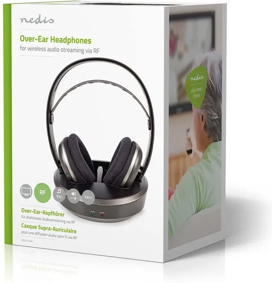 Nedis Draadloze TV-Koptelefoon - RF - Over-Ear - Maximale batterijduur: 11 uur - 100 m - Digitale Au