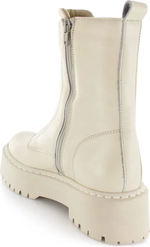 PS Poelman Dames - KIMMY -maat 39- Leren Chunky Chelsea Enkellaarzen met Gouden Front Zipper en Plat