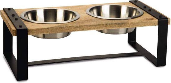 Designed by Lotte Karinto - Dinerset Hond - Hout metaal - incl. 2 bakjes - 48x22x18cm
