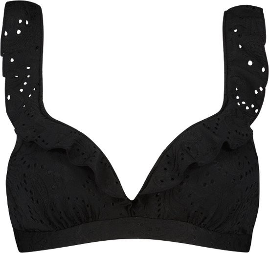Beachlife - Maat 75C - Black Embroidery ruffle bikinitop met voorgevormde cups en beugel - dames