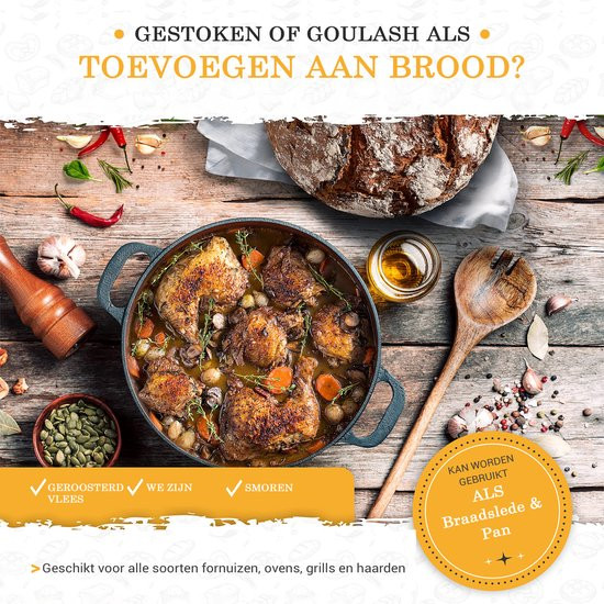 Stoofpan van gietijzer 26 cm gietijzeren pot brood bakken inclusief rijsmand - Robuuste broodbakvorm