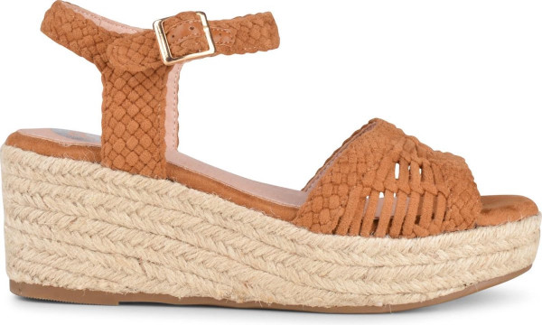 PS Poelman NANA Dames Faux PU Imitatie Suède - Maat 40 - Leren Sandalen met Espadrille Sleehak Zool