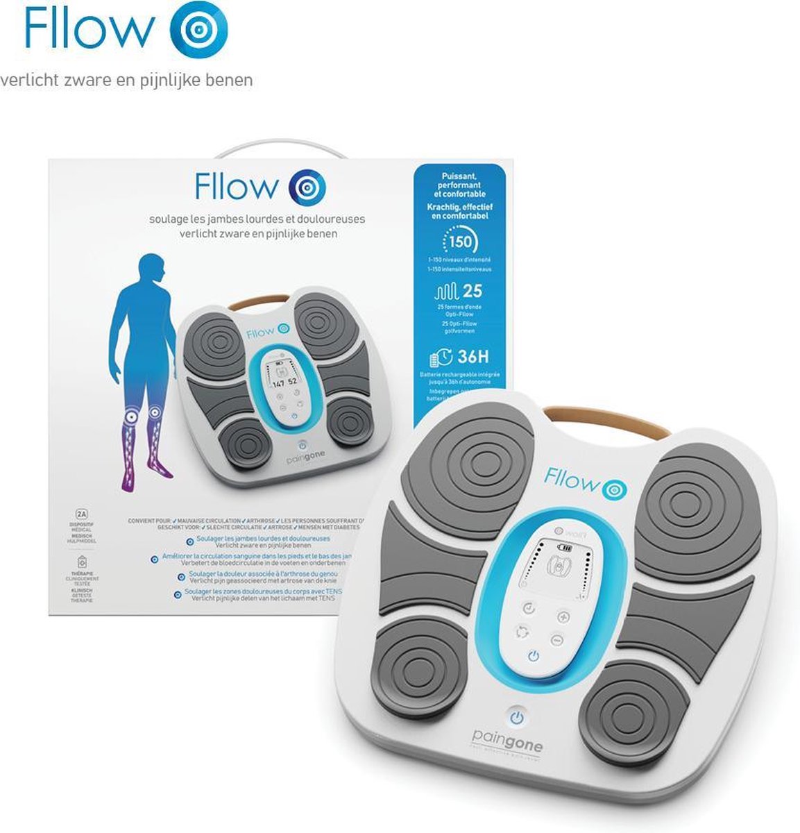 Paingone Fllow | verlicht zware en pijnlijke benen | Bloedsomloop stimulator- Herlaadbare batterij -
