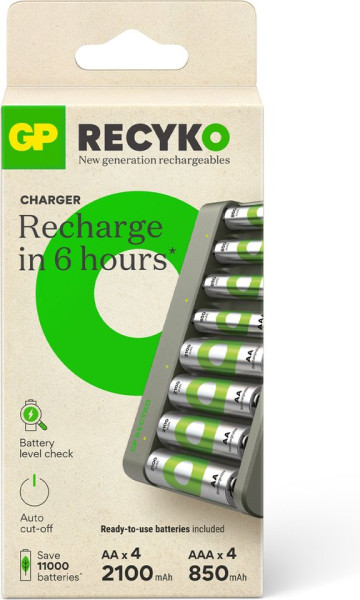 GP ReCyko Batterijlader - (USB) E811 8-slot incl. 4 x AA en 4 x AAA - Oplaadbare batterijen - Batter