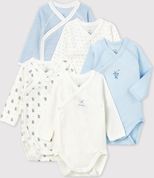 Petit Bateau - Maat 62 5 Pack Baby Overslag Jongens Rompertje