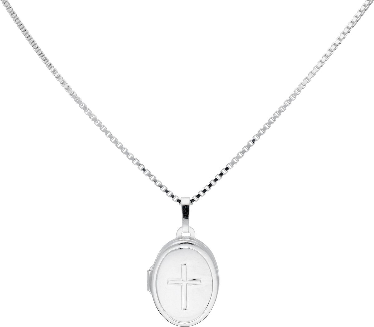 Lilly Ketting ovale medaillon met kruis - Zilver - 16x12mm - Venetiaans - | DGM Outlet