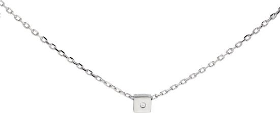 Silver Lining ketting - zilver - gerodineerd - vierkant - zirkonia - anker - 40 + 3 cm