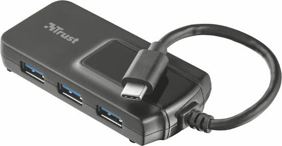 Trust Oila - USB Type C naar 4 Poorts standaard USB 3.1 Hub - Zwart