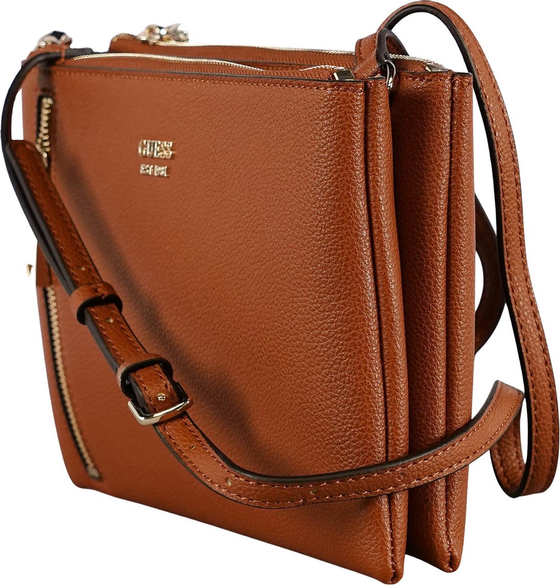 Guess  Naya Double Zip Crossbody - Cognac - Dames