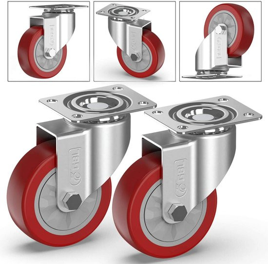 4 Zwenkwielen 100mm + Schroeven | Zwaarlastwielen 600KG - Zwenkwielen Voor Meubels | Zwenkwieltjes v