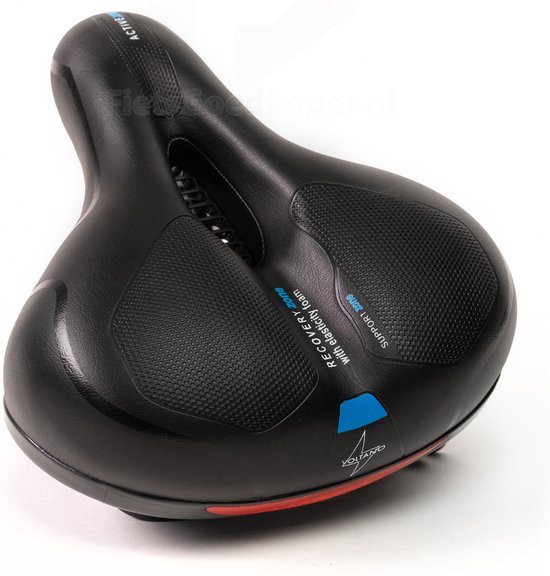 Fietszadel Met Gelpads - Zwart/Blauw - Uitsparing - Zadelvering - Unisex - Incl. Gratis Zade