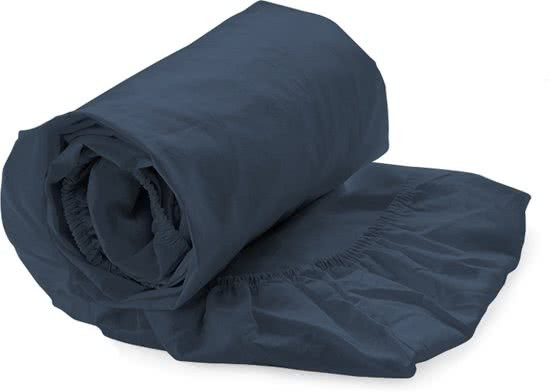 HnL Living - Hoeslaken - Katoen Perkal - 90 x 200 cm - Donkerblauw