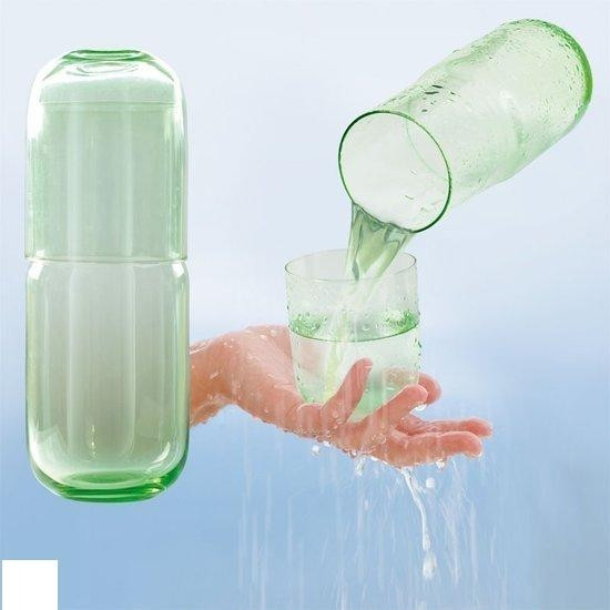 Invotis - Water Can Green - Glazen Waterkan Met Drinkbeker Groen