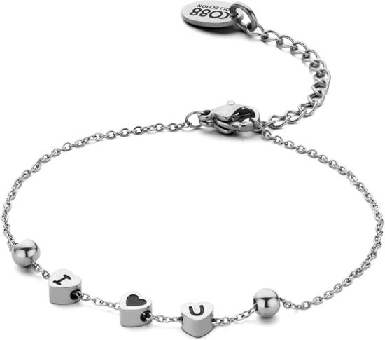 CO88 Collection Inspirational 8CB 90053 Stalen Armband met Tekst - I Love U - Lengte 16 + 3 cm - Zil