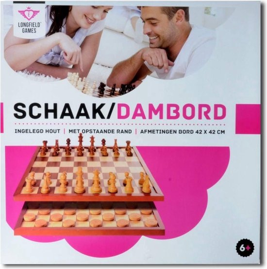 Schaak/dambord 42 cm ingelegd in luxe doos