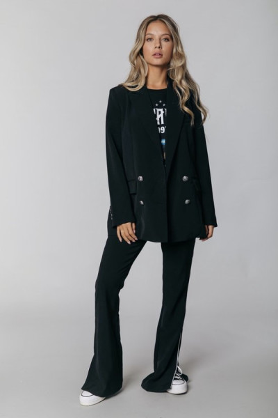 Colourful Rebel - M - Riley Slit Broek Zwart Dames - Wijduitlopende Fit - Polyester
