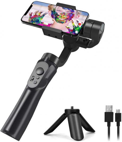 3-assige handheld Gimbal stabilisator met statief, compatibel met IOS en Android smartphones