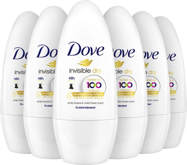 Dove Invisible Dry Anti-Transpirant Deodorant Roller - 6 x 50 ml